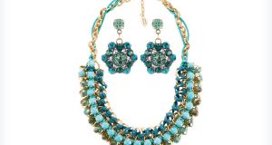 Biżuteria w kolorze turkusowym - naszyjnik i kolczyki