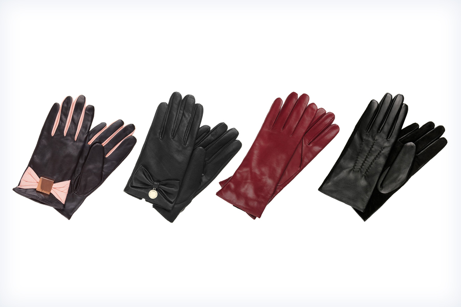 Cztery pary damskich skórzanych rękawiczek