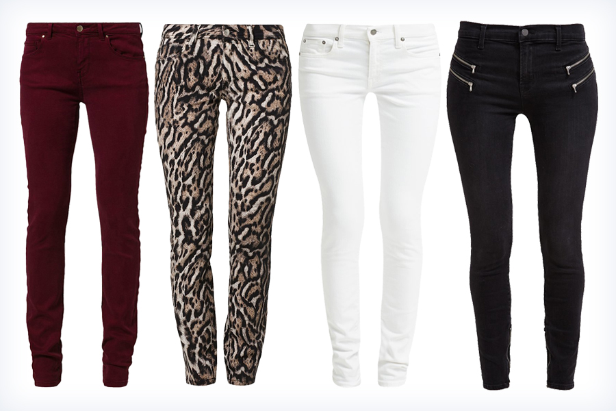 Cztery pary damskich modnych jeansów