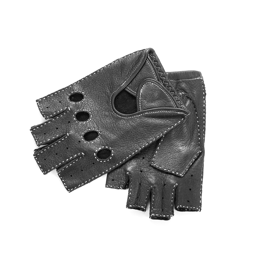 Czarne skórzane rękawiczki bez palców