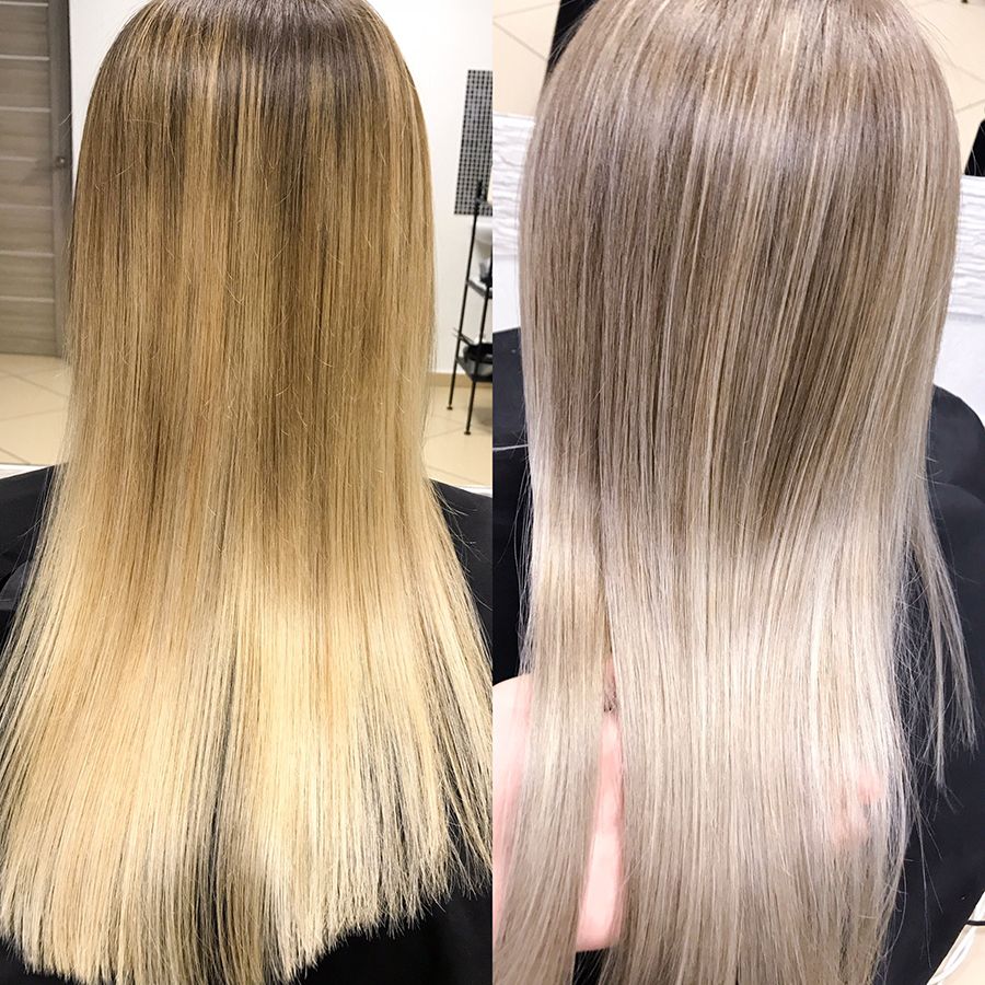 Przed i po użyciu tonera do włosów