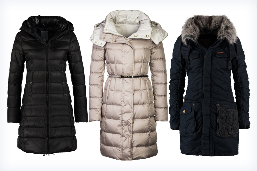 Trzy długie damskie płaszcze na zimę